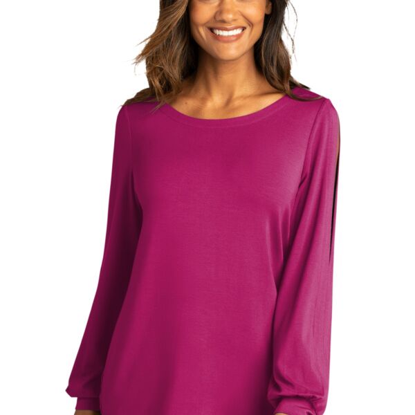 Ladies Luxe Knit Jewel Neck Top Thumbnail