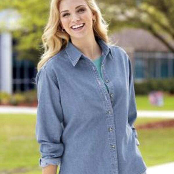 Port & Company® - Ladies Long Sleeve Value Denim Shirt. LSP10  Thumbnail